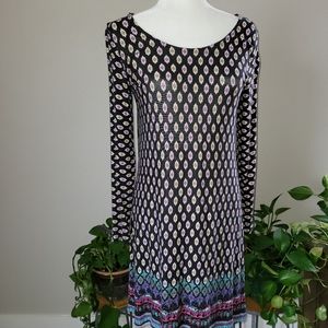 Women's black with white, pink and gold design.